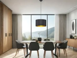 LED Hängelampe dimmbar mit Stoff Lampenschirm Schwarz & Gold, Ø 40cm