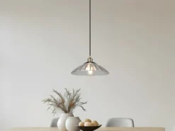 LED Hängelampe einflammig, Altmessing mit Glasschirm klar, Ø 29,5cm
