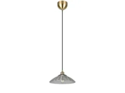 LED Hängelampe einflammig, Altmessing mit Glasschirm klar, Ø 29,5cm