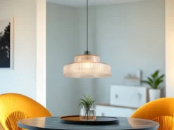 LED Hängelampe einflammig, Glas Amber / Metall Schwarz, Ø 35cm