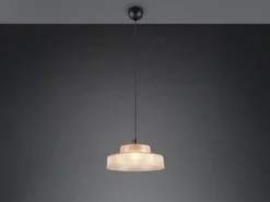 LED Hängelampe einflammig, Glas Amber / Metall Schwarz, Ø 35cm
