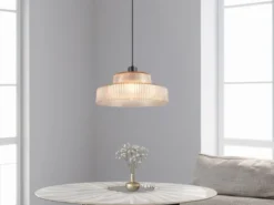 LED Hängelampe einflammig, Glas Amber / Metall Schwarz, Ø 35cm