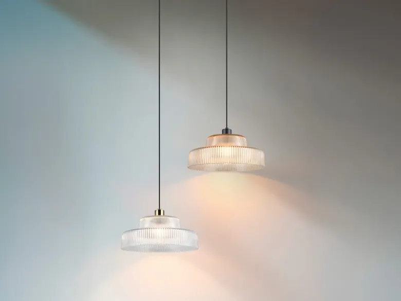 LED Hängelampe einflammig, Glas Amber / Metall Schwarz, Ø 35cm
