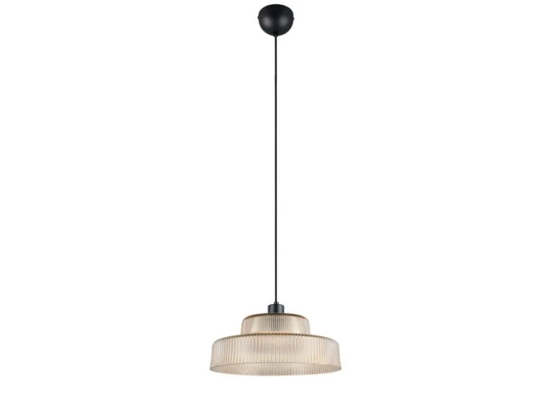 LED Hängelampe einflammig, Glas Amber / Metall Schwarz, Ø 35cm