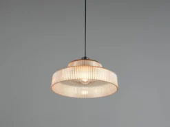 LED Hängelampe einflammig, Glas Amber / Metall Schwarz, Ø 35cm