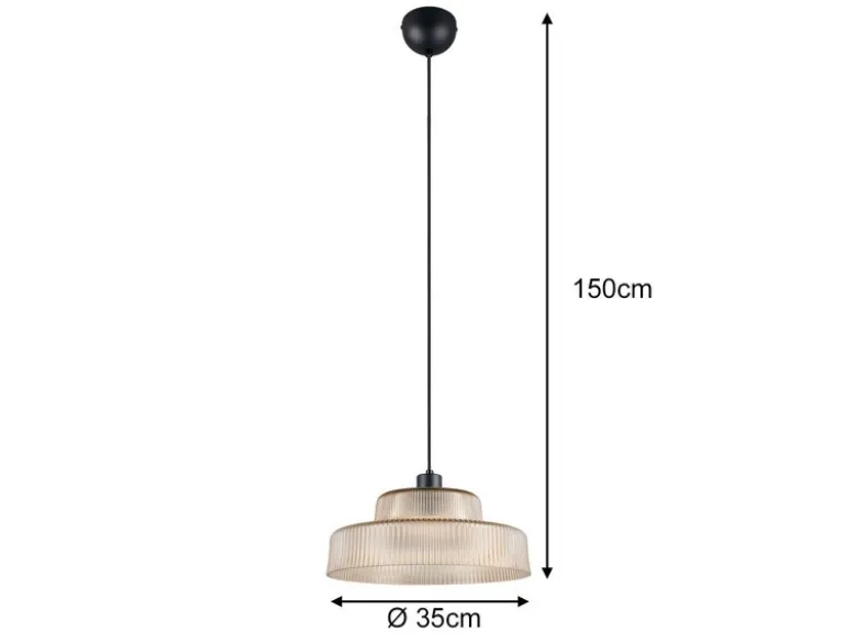 LED Hängelampe einflammig, Glas Amber / Metall Schwarz, Ø 35cm