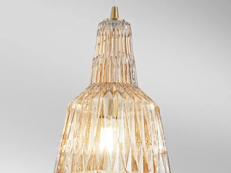 LED Hängelampe einflammig, Kristallglas Amber facettiert, Ø 23cm