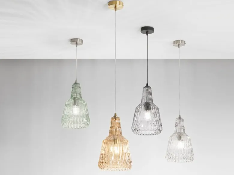 LED Hängelampe einflammig, Kristallglas Grün facettiert, Ø 23cm