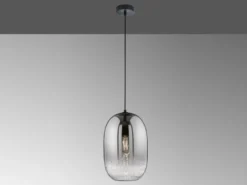 LED Hängelampe einflammig Lampenschirm Rauchglas Schwarz, Ø 20cm
