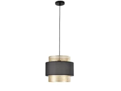 LED Hängelampe einflammig, Metall Gold mit Stoffblende Schwarz, Ø 35cm