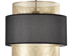 LED Hängelampe einflammig, Metall Gold mit Stoffblende Schwarz, Ø 35cm