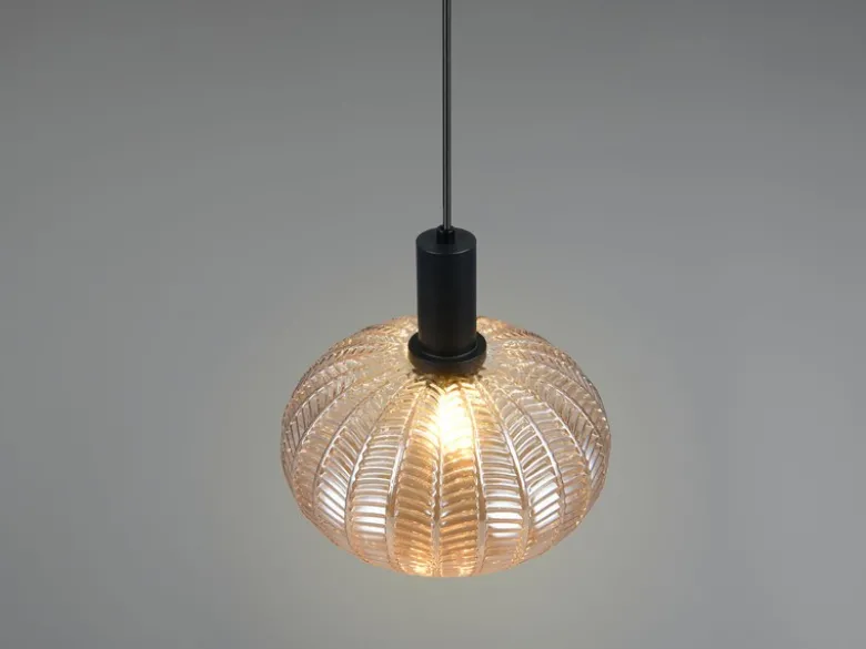 LED Hängelampe einflammig mit Kugel Glasschirm Amber Ø 26cm