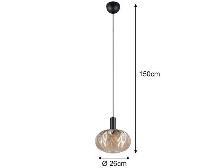 LED Hängelampe einflammig mit Kugel Glasschirm Amber Ø 26cm