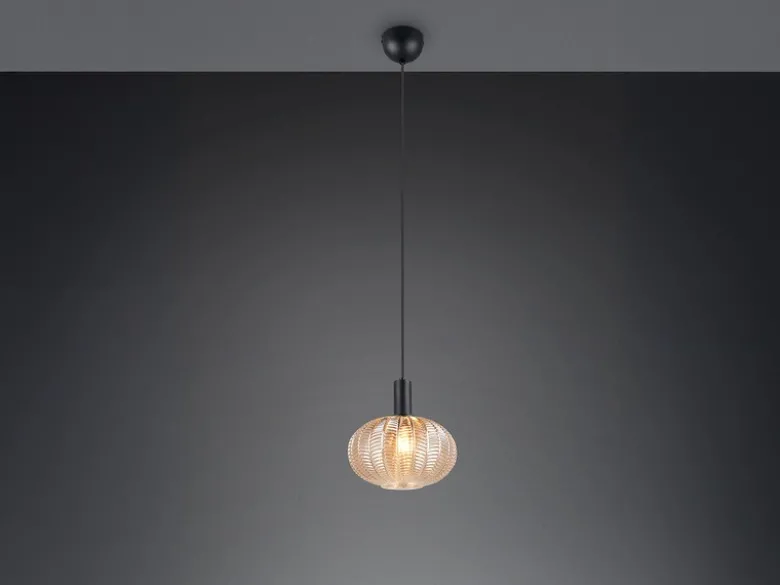 LED Hängelampe einflammig mit Kugel Glasschirm Amber Ø 26cm