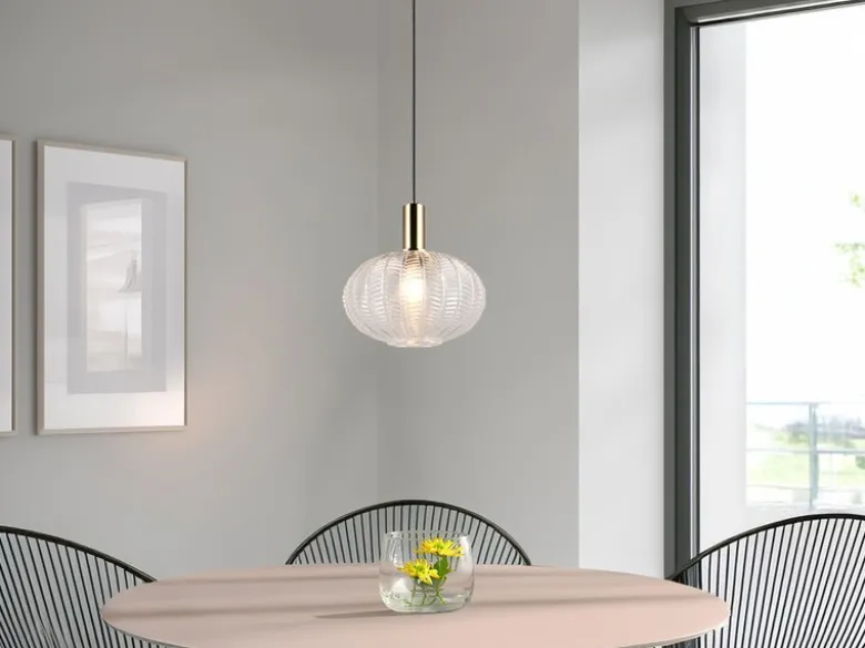 LED Hängelampe einflammig mit Kugel Glasschirm Transparent Ø 26cm