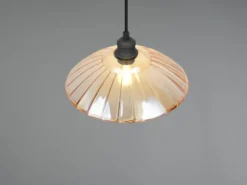 LED Hängelampe einflammig, Schwarz mit Glasschirm Amber, Ø 29,5cm