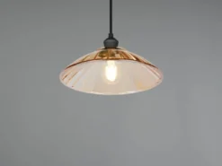 LED Hängelampe einflammig, Schwarz mit Glasschirm Amber, Ø 29,5cm