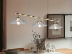LED Hängelampe 3-flammig Altmessing, Glasschirme klar, Breite 100cm
