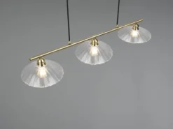 LED Hängelampe 3-flammig Altmessing, Glasschirme klar, Breite 100cm