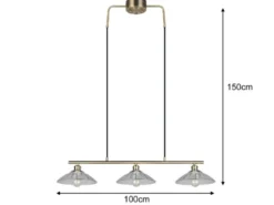 LED Hängelampe 3-flammig Altmessing, Glasschirme klar, Breite 100cm