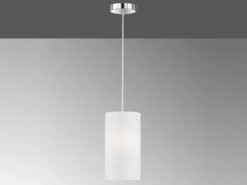 LED Hängelampe 1-flammig dimmbar mit Dekor Stoffschirm Zylinder Weiß, Ø 16cm