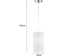 LED Hängelampe 1-flammig dimmbar mit Dekor Stoffschirm Zylinder Weiß, Ø 16cm
