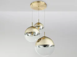 LED Hängelampe 3-flammig mit Glaskugeln in Gold & Klarglas