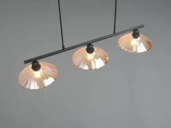 LED Hängelampe 3-flammig Schwarz, Glasschirme Amber, Breite 100cm