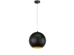 LED Hängelampe Kugel 1-flammig Schwarz, Lampenschirm innen Gold, Ø 30cm