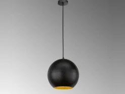 LED Hängelampe Kugel 1-flammig Schwarz, Lampenschirm innen Gold, Ø 30cm