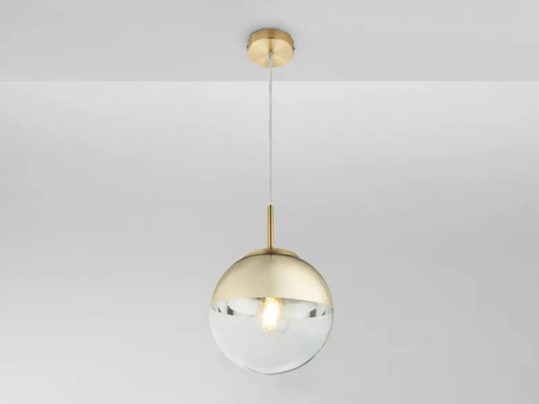 LED Hängelampe mit Glaskugel Design in Gold & Klarglas, Ø 20cm