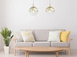 LED Hängelampe mit Glaskugel Design in Gold & Klarglas, Ø 20cm