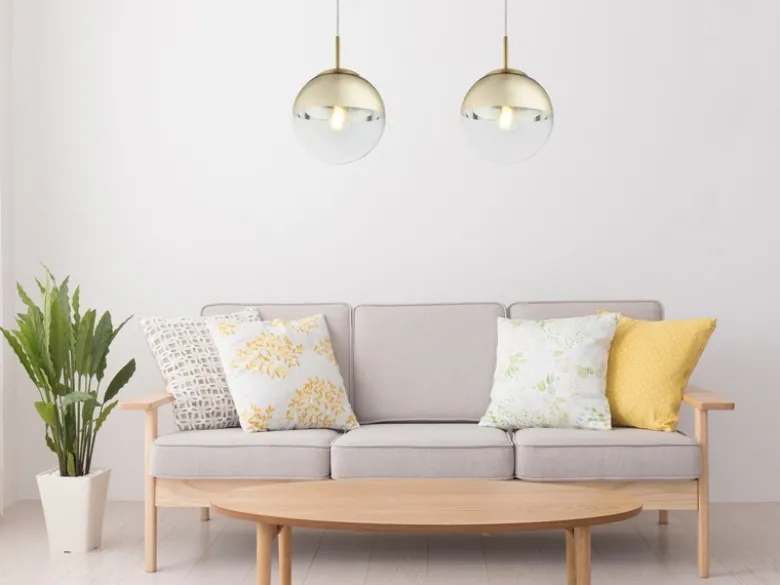 LED Hängelampe mit Glaskugel Design in Gold & Klarglas, Ø 20cm