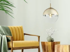 LED Hängelampe mit Glaskugel Design in Gold & Klarglas, Ø 25cm