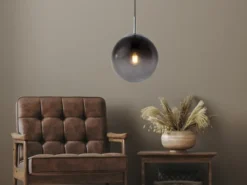 LED Hängelampe mit Glaskugel Design aus Rauchglas, Ø 20cm