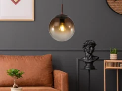 LED Hängelampe mit Glaskugel Design aus Amberglas, Ø 20cm