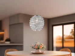 LED Hängeleuchte mit Kristall Behang aus Acryl, Ø 35cm
