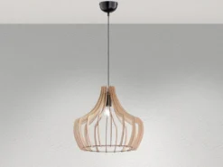 LED Hängeleuchte mit Lampenschirm aus Naturholz Lamellen, Ø 44cm