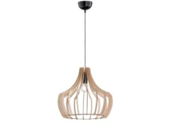 LED Hängeleuchte mit Lampenschirm aus Naturholz Lamellen, Ø 44cm