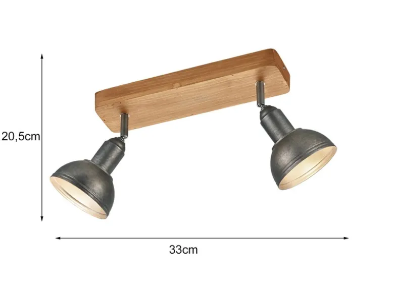 LED Holzbalken Deckenstrahler Silber Antik 2-flammig, Breite 33cm