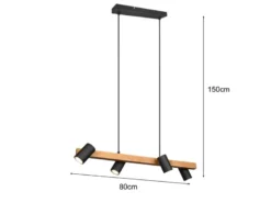 LED Holzbalken Pendelleuchte 4-flammig Schwarz, Breite 80cm