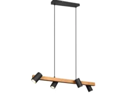 LED Holzbalken Pendelleuchte 4-flammig Schwarz, Breite 80cm
