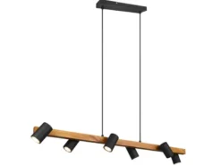 LED Holzbalken Pendelleuchte 6-flammig lang Schwarz, Breite 115cm