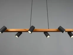 LED Holzbalken Pendelleuchte 6-flammig lang Schwarz, Breite 115cm