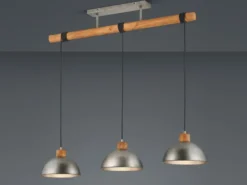LED Holzbalken Pendelleuchte 3-flammig lang, Höhe 150 - 210cm, Breite: 107,5cm
