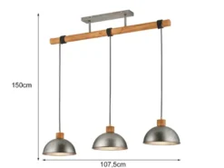 LED Holzbalken Pendelleuchte 3-flammig lang, Höhe 150 - 210cm, Breite: 107,5cm