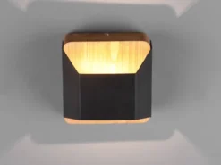LED Holz Wandlampen 2er Set Up and Down mit Stufen Dimmer Schwarz, Höhe 12cm