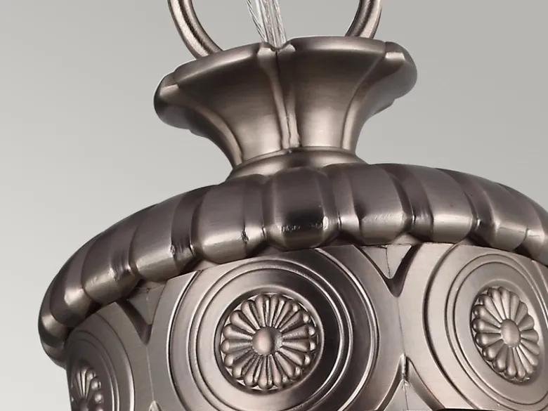 LED Jugendstil Pendelleuchte aus massivem Stahl in Silber Antik, Ø 37cm