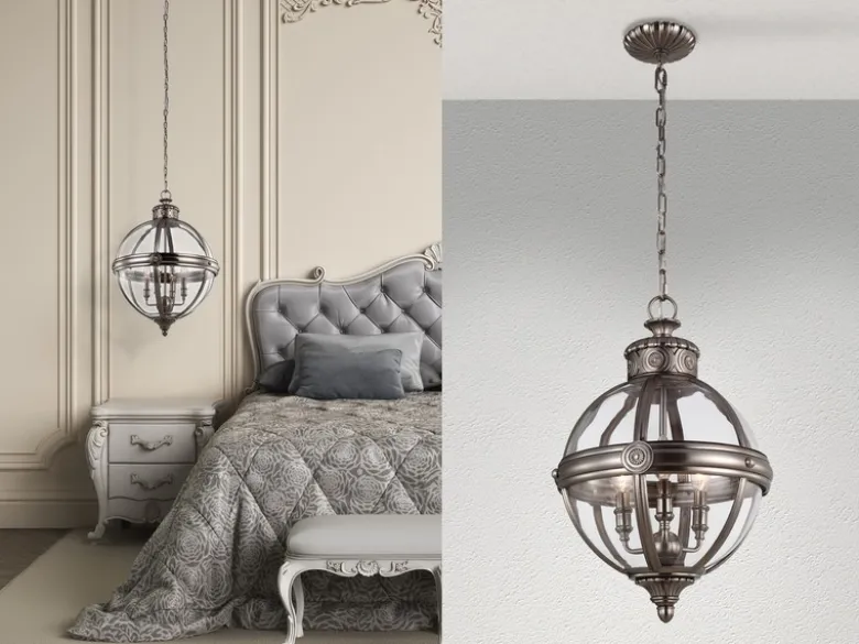 LED Jugendstil Pendelleuchte aus massivem Stahl in Silber Antik, Ø 37cm
