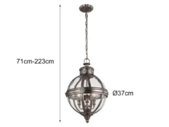 LED Jugendstil Pendelleuchte aus massivem Stahl in Silber Antik, Ø 37cm